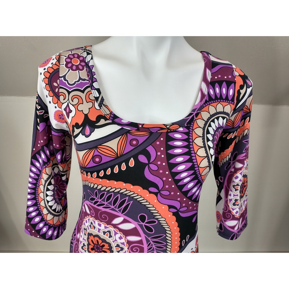 Robbie Bee Womens Petite Medium Purple Orange Paisley Hippie Chic Sheath Dress